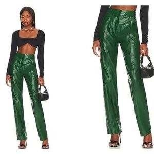 LAMARQUE Revolve Leather Pant Dacia High Rise Side Pockets Dressy Party Green 6
